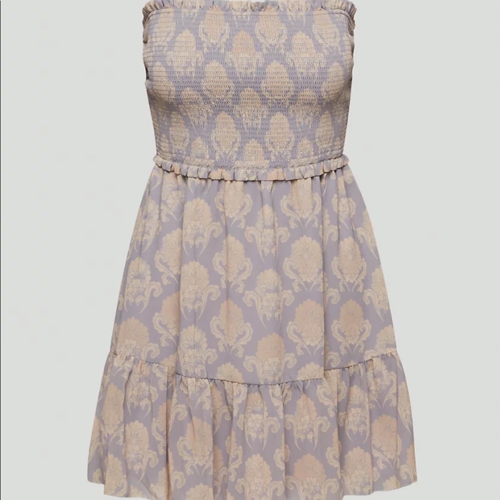 aritzia basalt grey and wheat tempest sleeveless mini dress